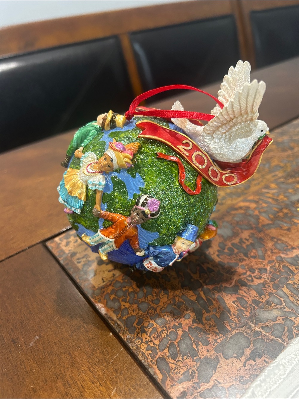 2000 Holiday Dove Globe Ornament with Multicolor Figures